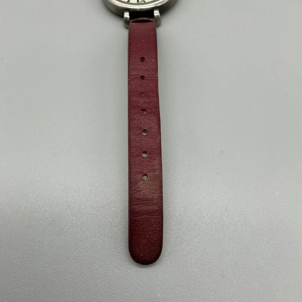 TOKYObay Womens Watch 35mm Silver Tone Cream Dial Red Leather Band New Battery